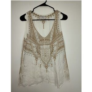 Johnny Was White Embroidered Sleeveless Blouse